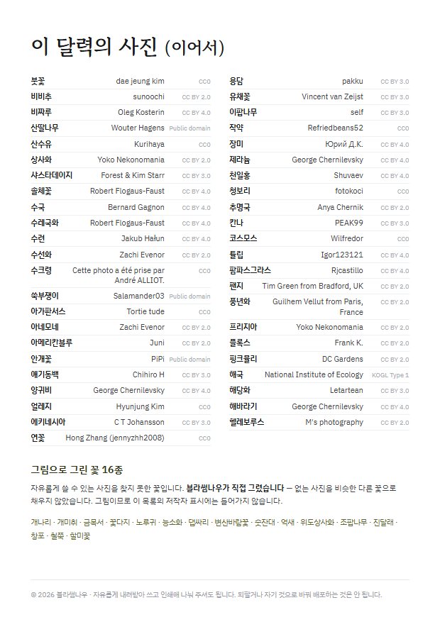 2027년 열두 달 · 꽃 얼굴 이 달력의 사진 2 지면